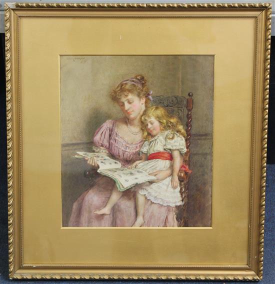 George Goodwin Kilburne (1839-1924) Mother and child reading a story book, 12 x 10.5in.